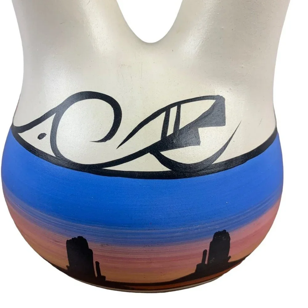 Navajo Clay Wedding Vase‎ Native American Signed Southwestern Sunset Desert 8
